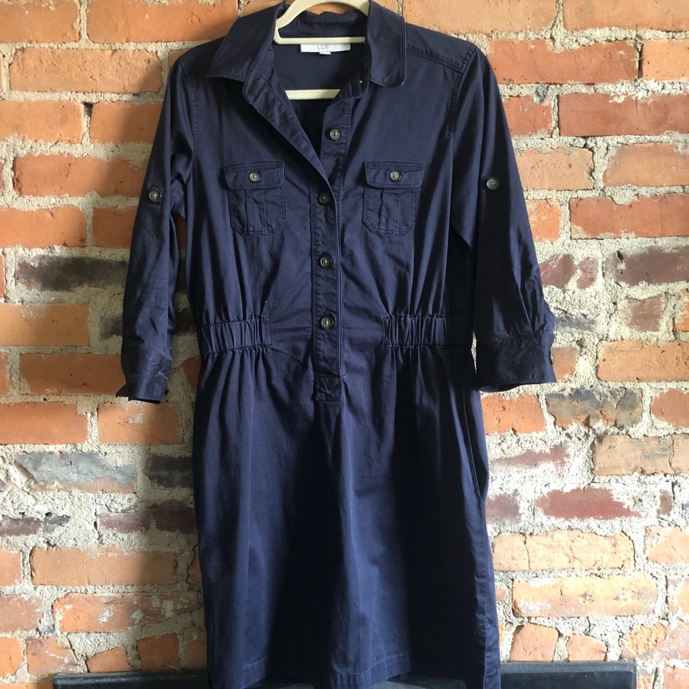 Sm navy Ann Taylor Loft shirt dress WITH POCKETS